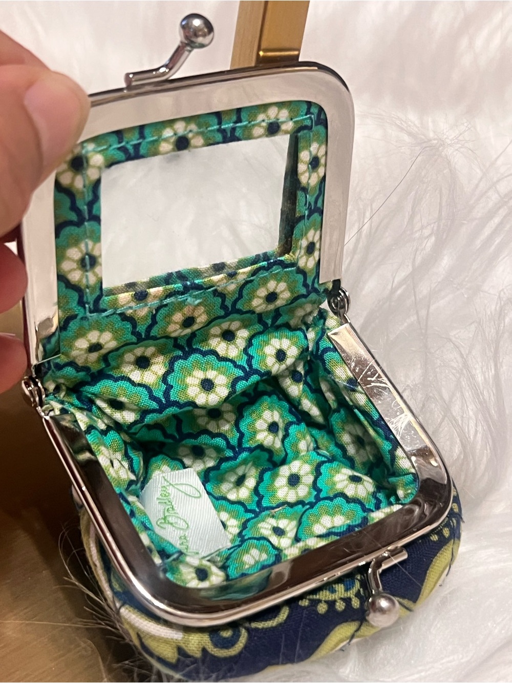 Vera Bradley Navy Floral Kiss-Lock Coin Purse with Teal & Lime Accents - Picture 6 of 9